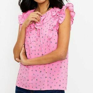 LOFT NWT Floral Ruffle Tie Neck Top S